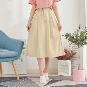 Korean Plus Size Solid Colored Loose Cotton Blend Women Elastic Waist High Skirt