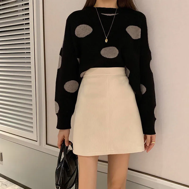 Korean Skirt High Waist Slim Look All-Matching A-Line Trendy Student Solid Colored Women Skirt