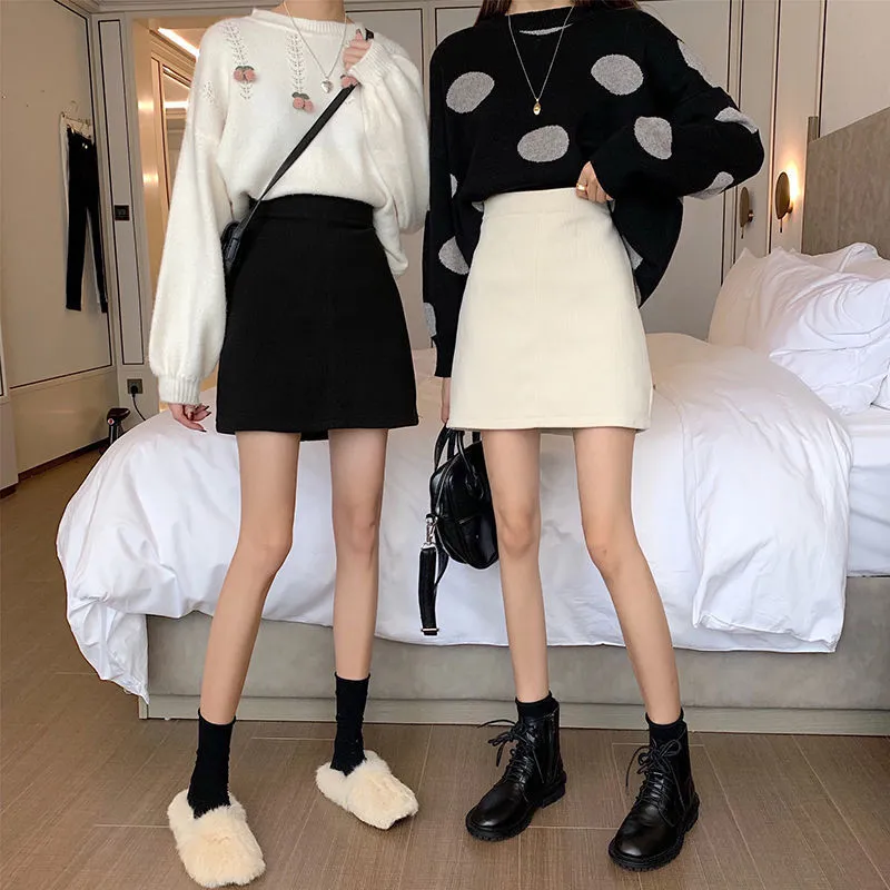 Korean Skirt High Waist Slim Look All-Matching A-Line Trendy Student Solid Colored Women Skirt