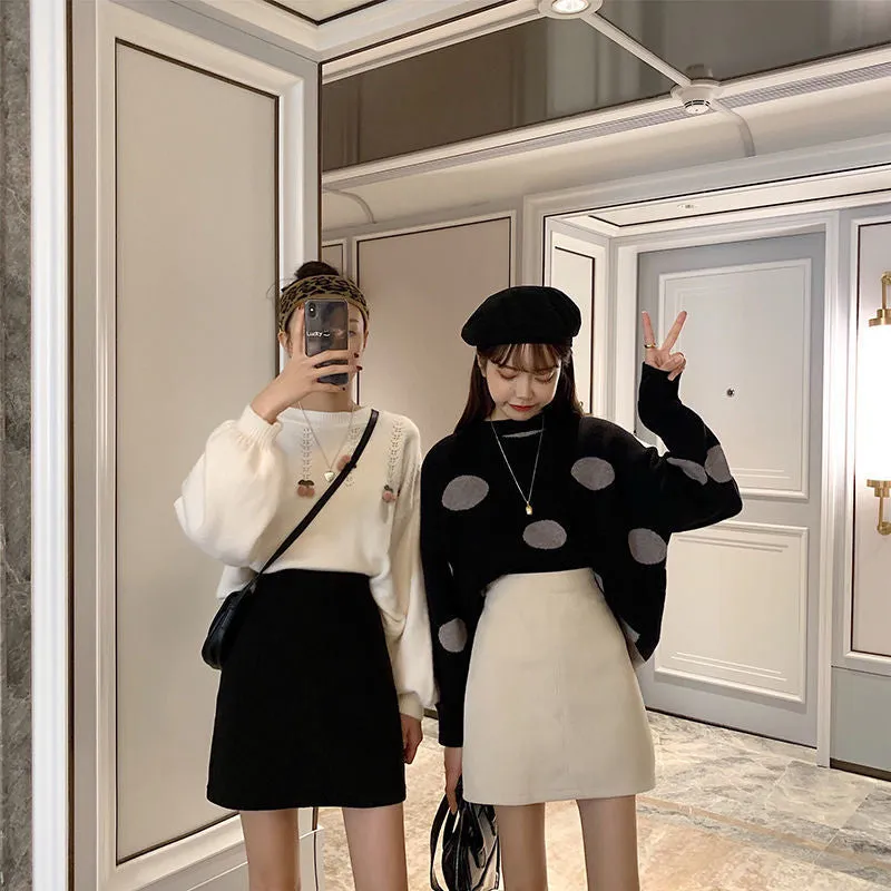 Korean Skirt High Waist Slim Look All-Matching A-Line Trendy Student Solid Colored Women Skirt