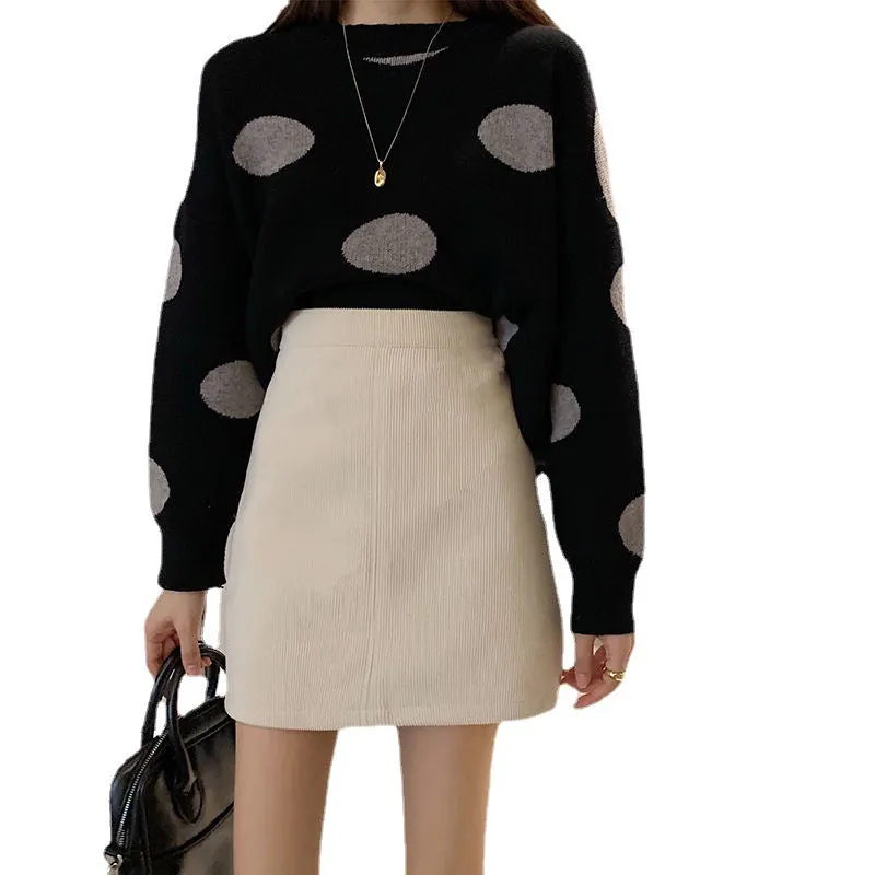 Korean Skirt High Waist Slim Look All-Matching A-Line Trendy Student Solid Colored Women Skirt