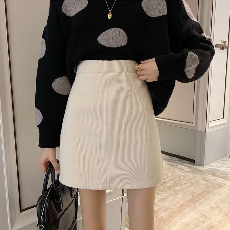 Korean Skirt High Waist Slim Look All-Matching A-Line Trendy Student Solid Colored Women Skirt