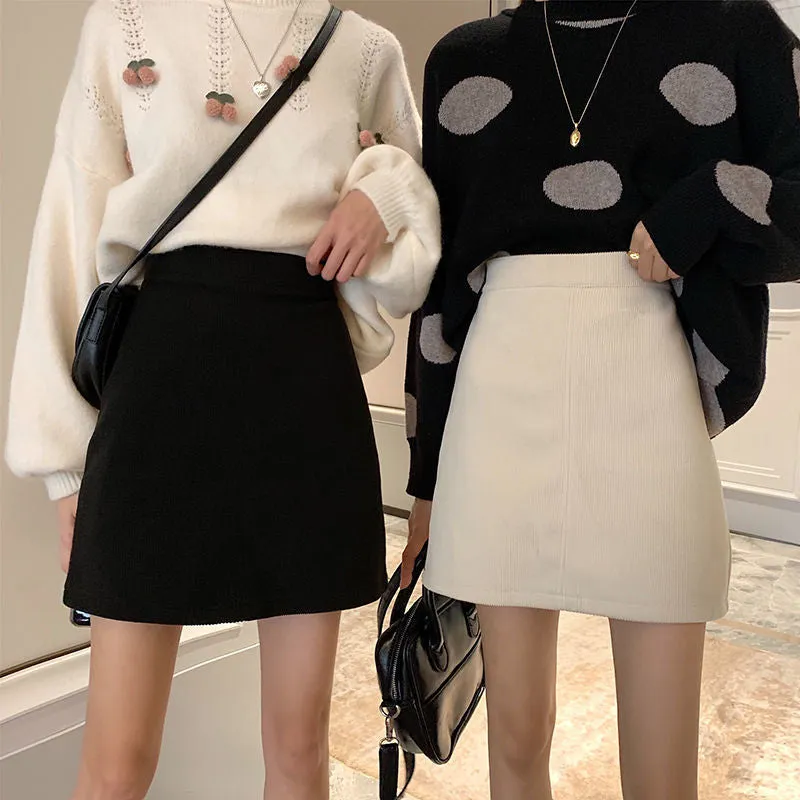Korean Skirt High Waist Slim Look All-Matching A-Line Trendy Student Solid Colored Women Skirt