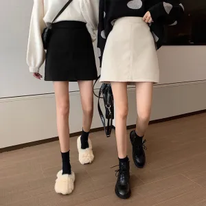 Korean Skirt High Waist Slim Look All-Matching A-Line Trendy Student Solid Colored Women Skirt