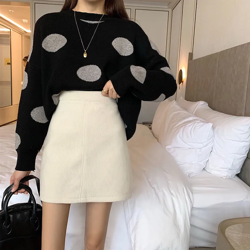 Korean Skirt High Waist Slim Look All-Matching A-Line Trendy Student Solid Colored Women Skirt