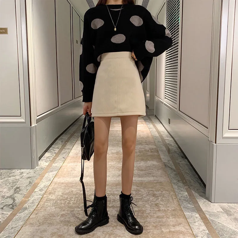 Korean Skirt High Waist Slim Look All-Matching A-Line Trendy Student Solid Colored Women Skirt