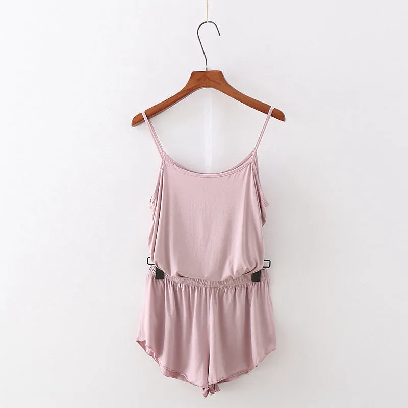 Korean Summer Orange Short Pants Sets Women Home Two-Piece Solid Colored Student Pajamas