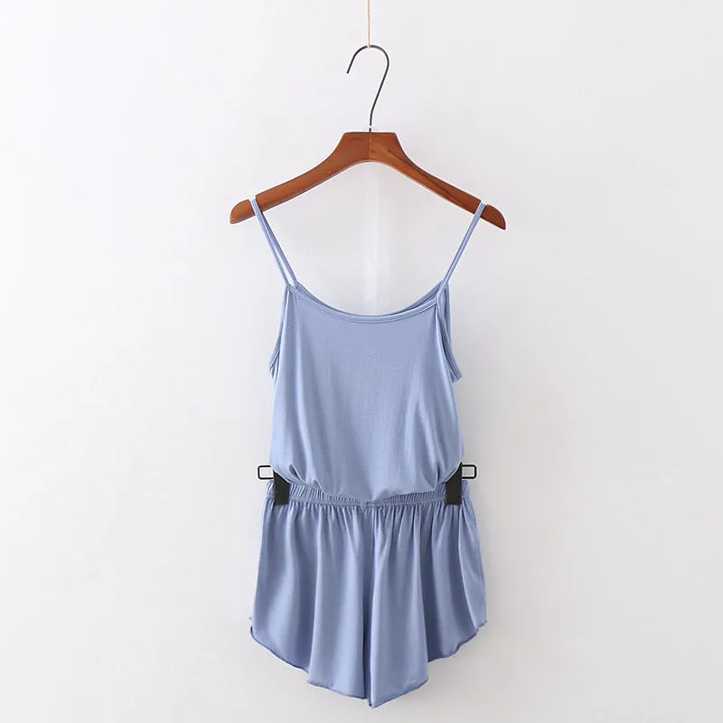 Korean Summer Orange Short Pants Sets Women Home Two-Piece Solid Colored Student Pajamas