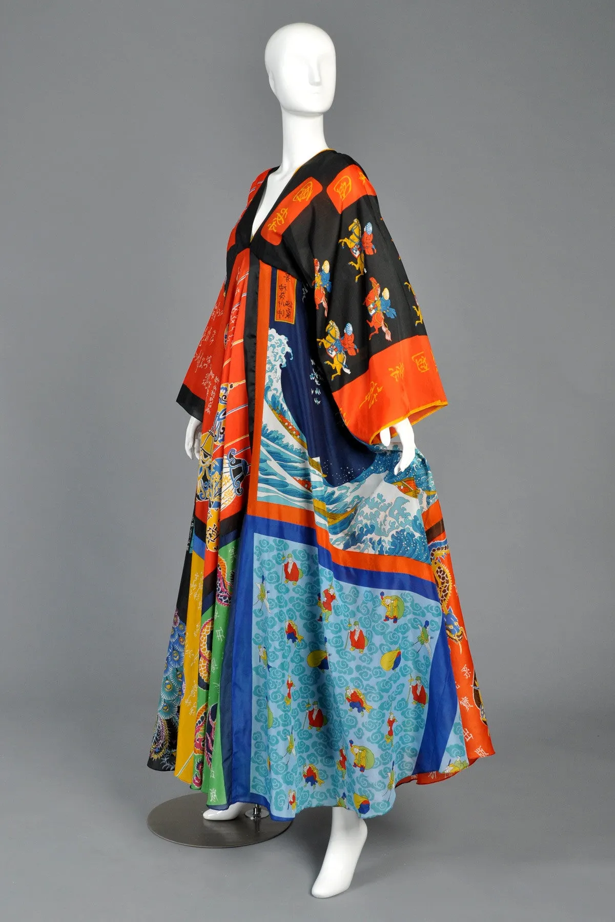La Vetta 1970s Silk Scarf Maxi Dress with Full Sweep