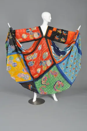 La Vetta 1970s Silk Scarf Maxi Dress with Full Sweep