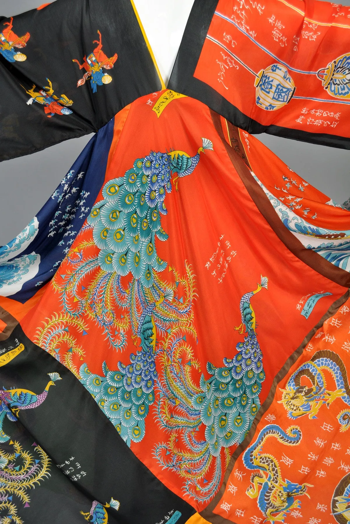 La Vetta 1970s Silk Scarf Maxi Dress with Full Sweep