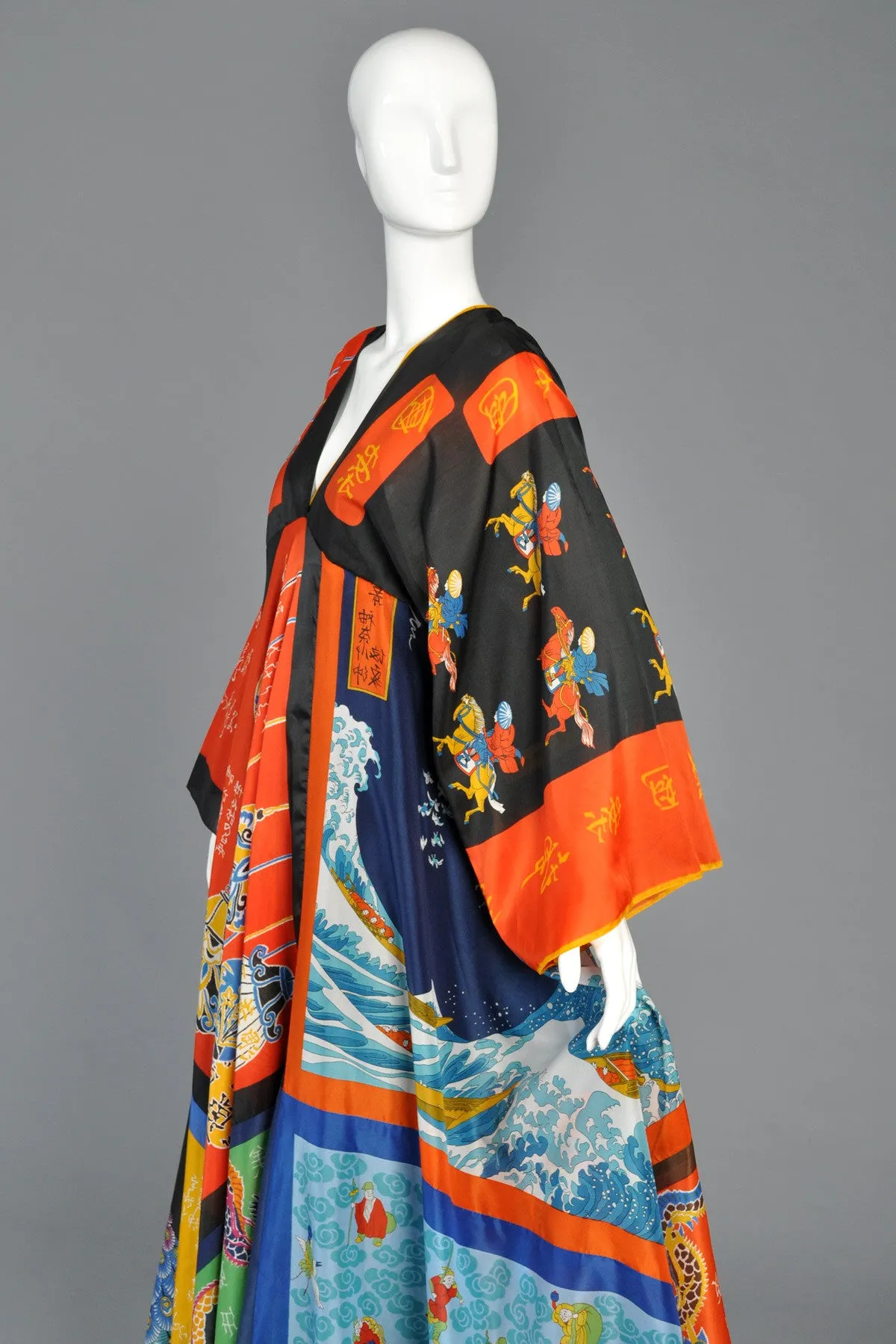 La Vetta 1970s Silk Scarf Maxi Dress with Full Sweep