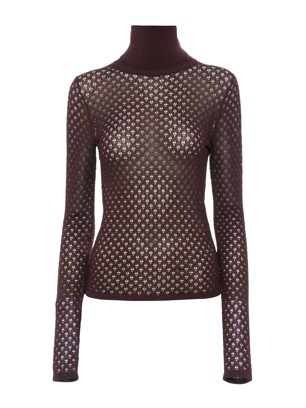 Lace Knit Fitted Turtleneck