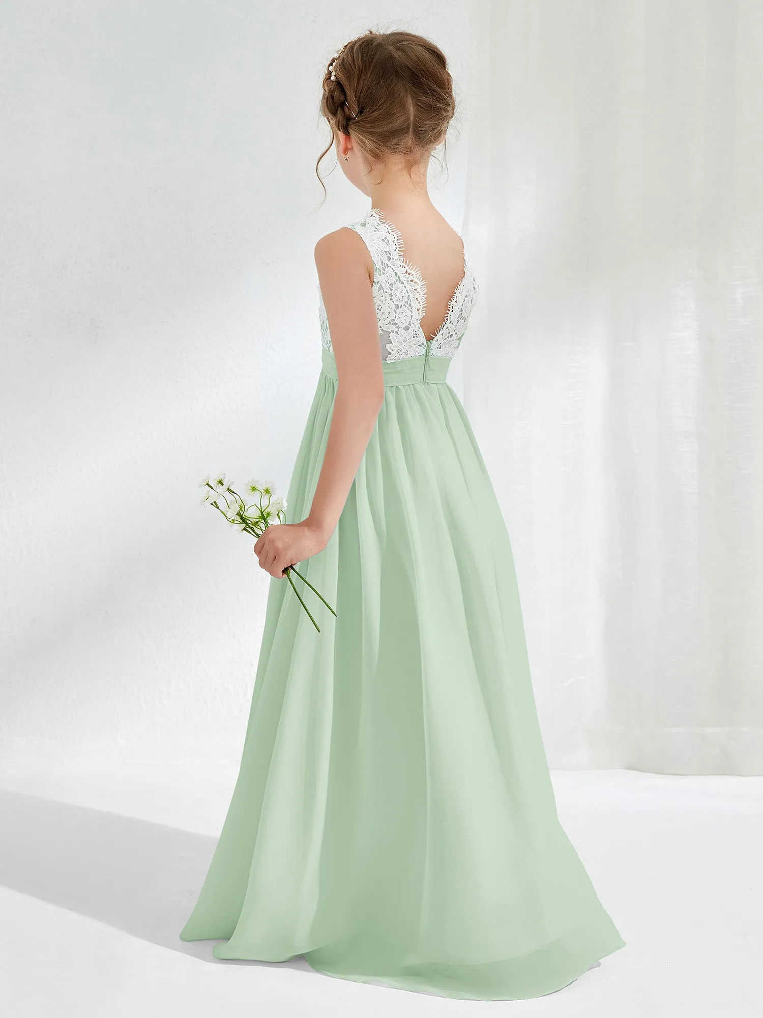 Lace Top Junior Bridesmaid Dresses Dusty Sage