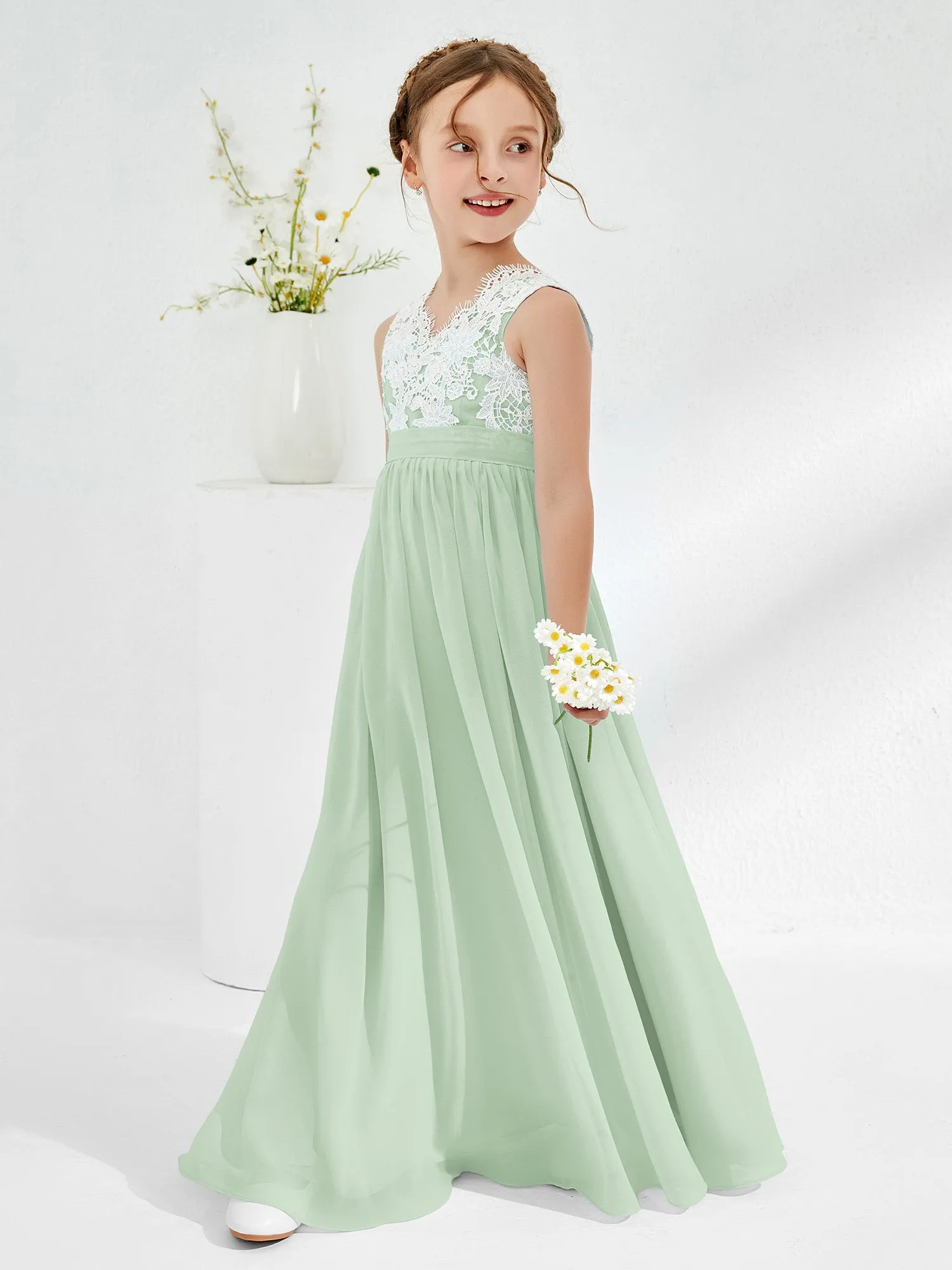 Lace Top Junior Bridesmaid Dresses Dusty Sage