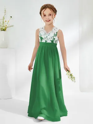 Lace Top Junior Bridesmaid Dresses Emerald