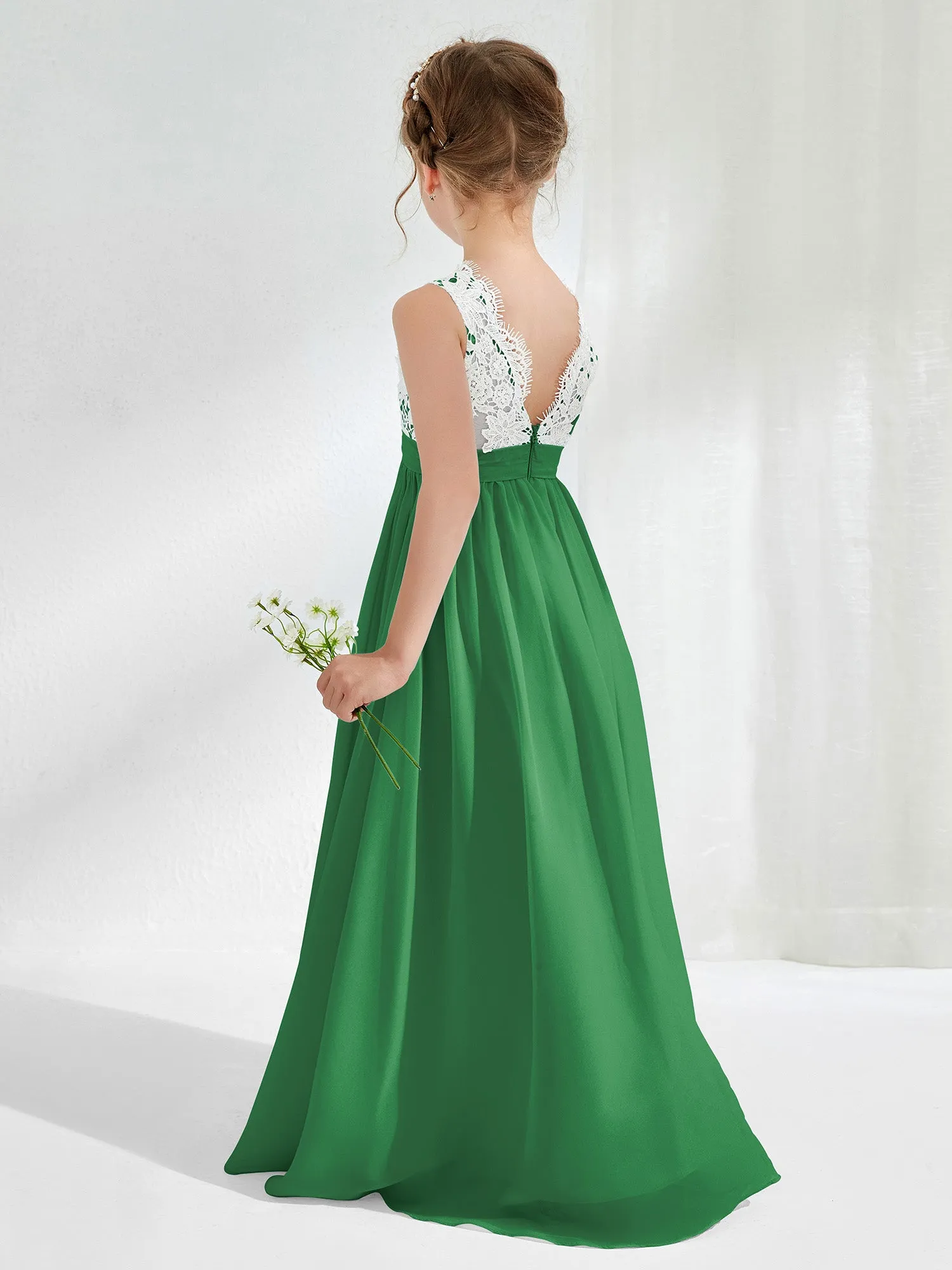 Lace Top Junior Bridesmaid Dresses Emerald
