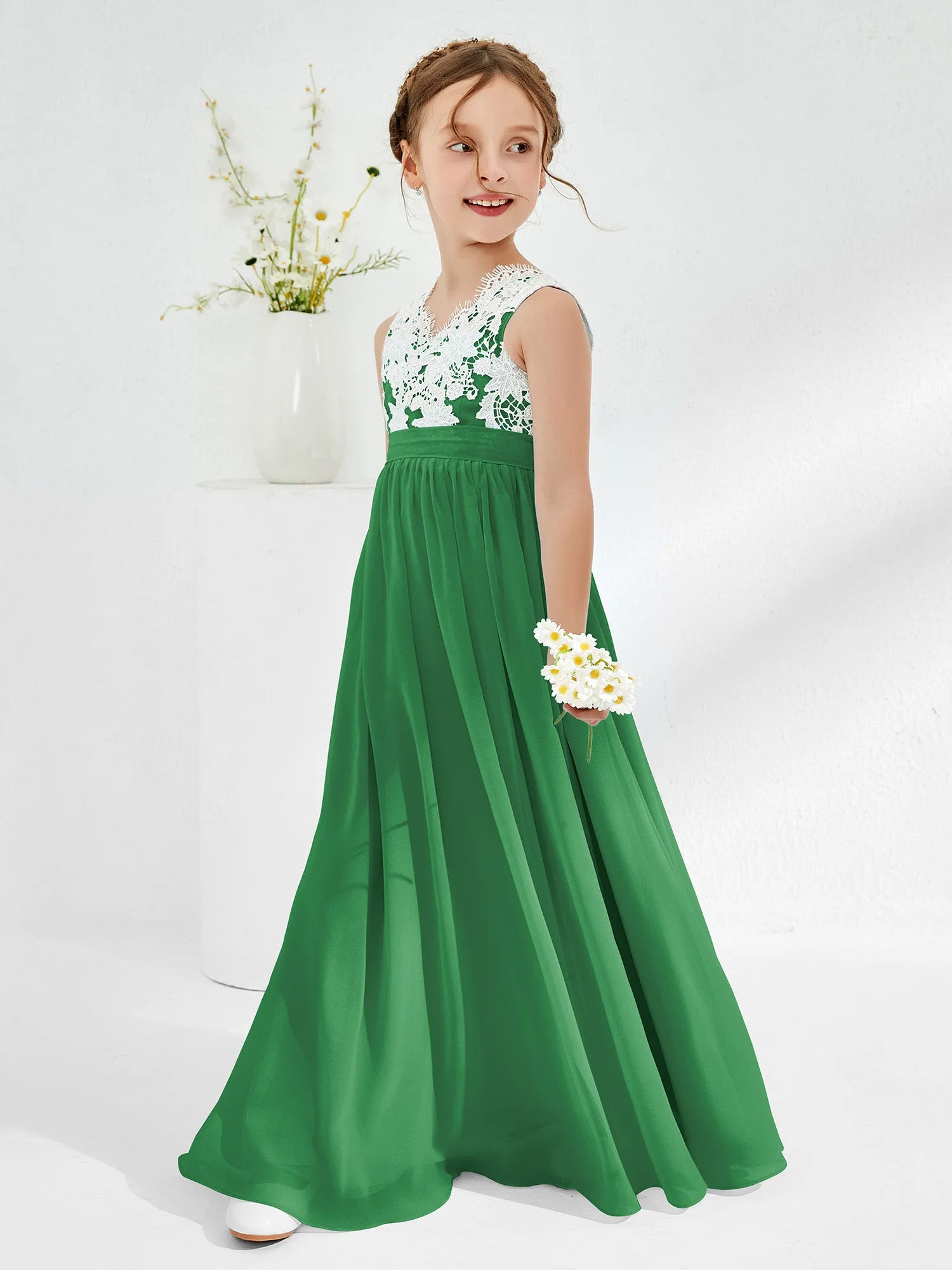 Lace Top Junior Bridesmaid Dresses Emerald