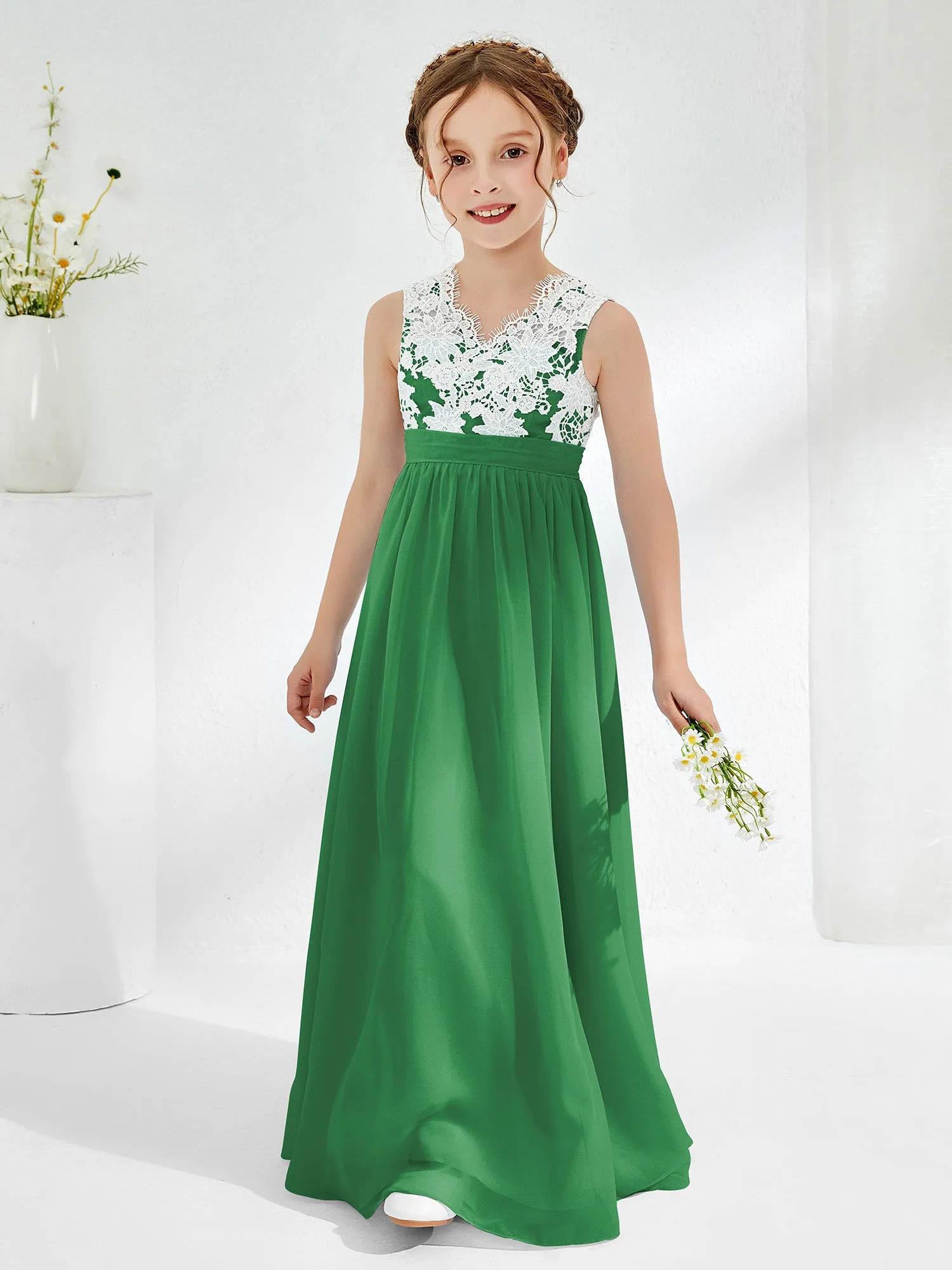 Lace Top Junior Bridesmaid Dresses Emerald
