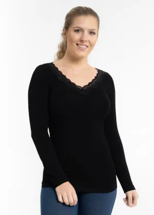 Lace Trim V-Neck Long Sleeve Top