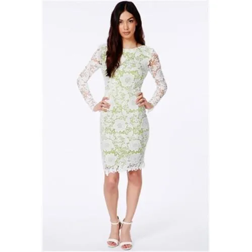 Lace winter women sexy midi club dress green