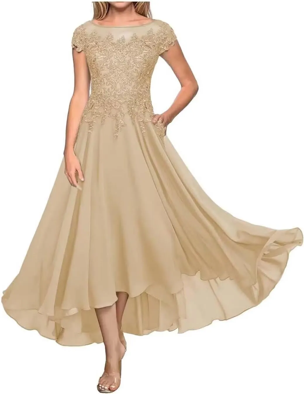 Laces Mother of Bride Dresses Chiffon Scoop Neck Mother of The Groom Dress for Women Formal Evening Gowns