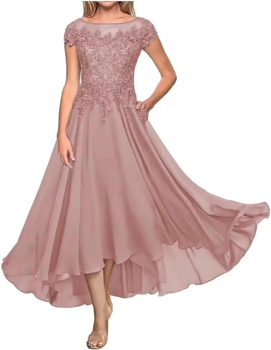 Laces Mother of Bride Dresses Chiffon Scoop Neck Mother of The Groom Dress for Women Formal Evening Gowns