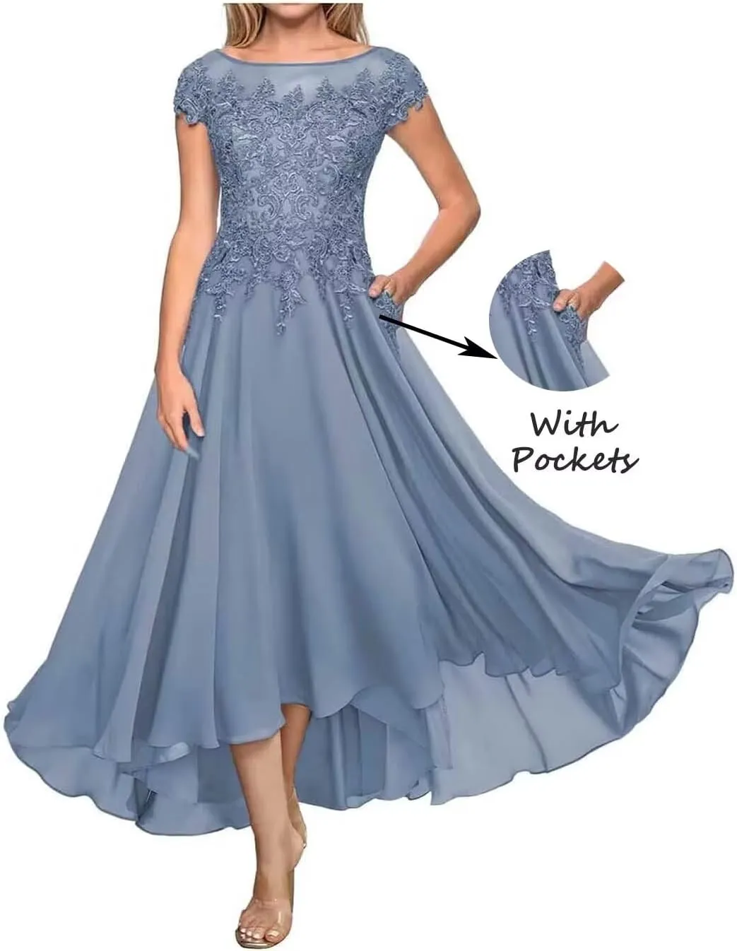 Laces Mother of Bride Dresses Chiffon Scoop Neck Mother of The Groom Dress for Women Formal Evening Gowns