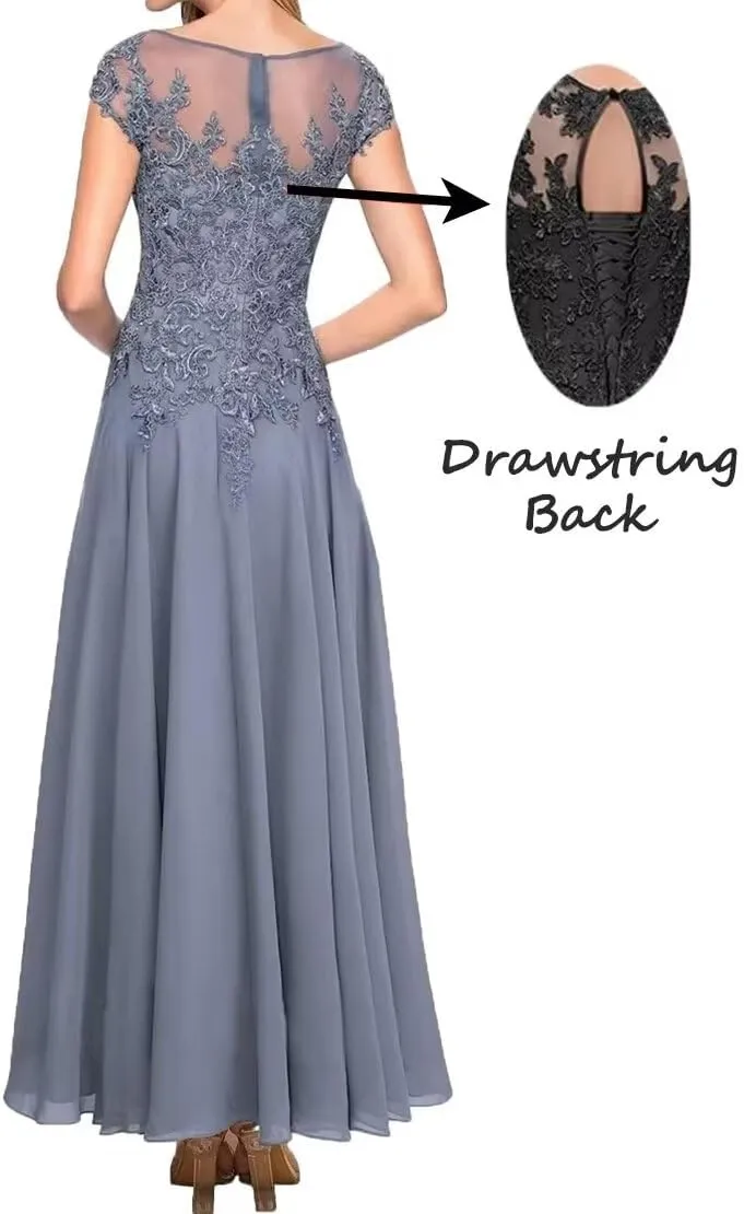 Laces Mother of Bride Dresses Chiffon Scoop Neck Mother of The Groom Dress for Women Formal Evening Gowns