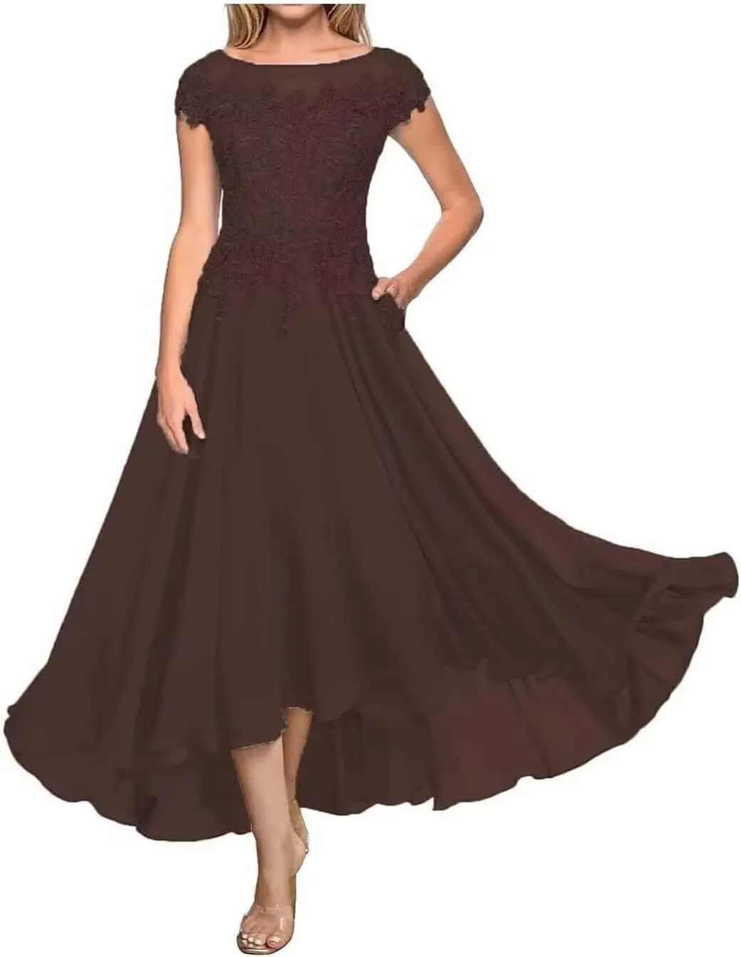 Laces Mother of Bride Dresses Chiffon Scoop Neck Mother of The Groom Dress for Women Formal Evening Gowns