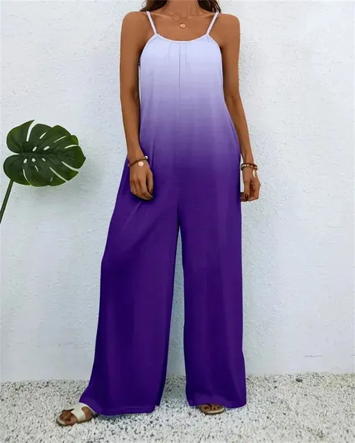 Ladies Digital Printing Gradient Sleeveless Casual Baggy Jumpsuit