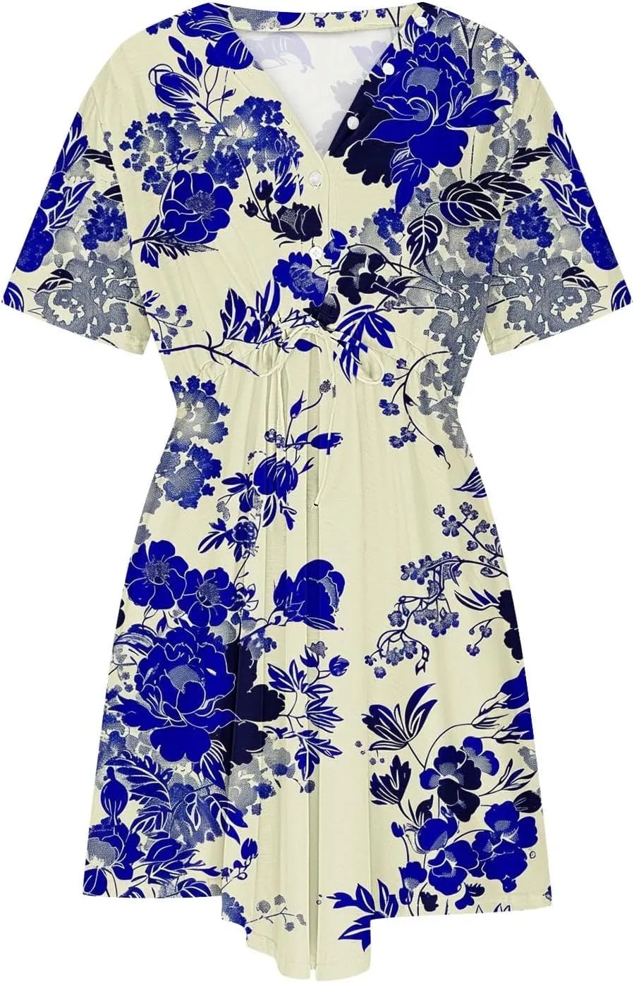 Ladies' V Neck Cape Short Sleeve Midi Dresses Flowy Drawstring Wrap Shirt Dress Belt Stylish Elegant Sundress for Summer
