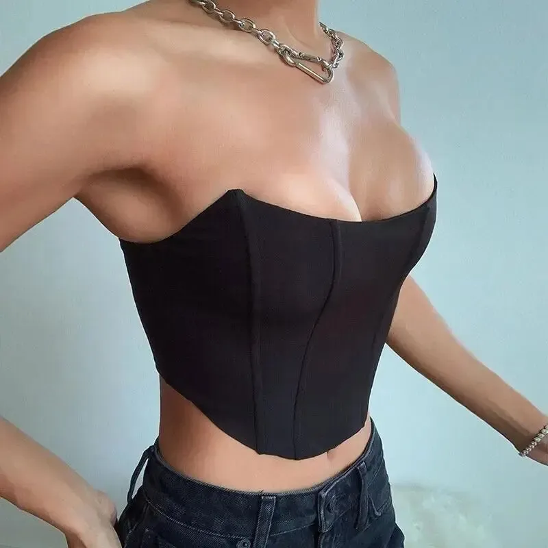 Lady Glams 2024 Sleeveless Vest Off Shoulder Velvet Fashion Sexy Corset Crop Tops Vest Female Underwear Backless