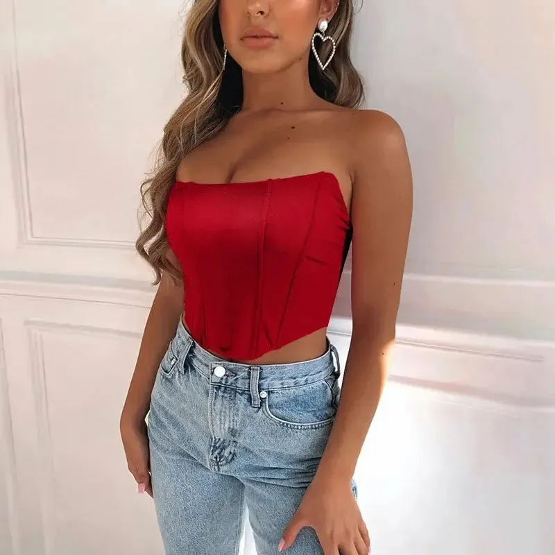 Lady Glams 2024 Sleeveless Vest Off Shoulder Velvet Fashion Sexy Corset Crop Tops Vest Female Underwear Backless