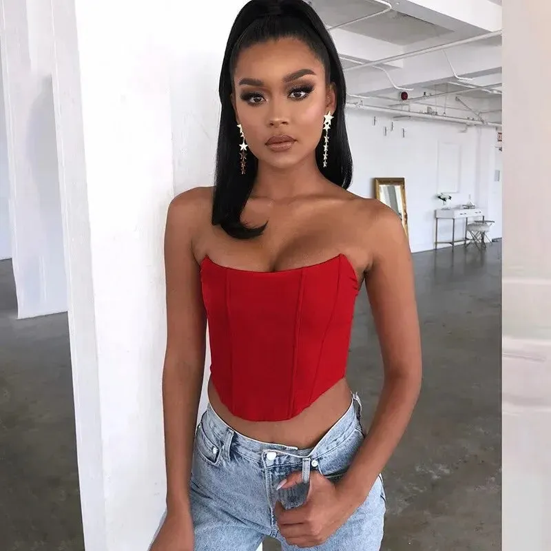 Lady Glams 2024 Sleeveless Vest Off Shoulder Velvet Fashion Sexy Corset Crop Tops Vest Female Underwear Backless