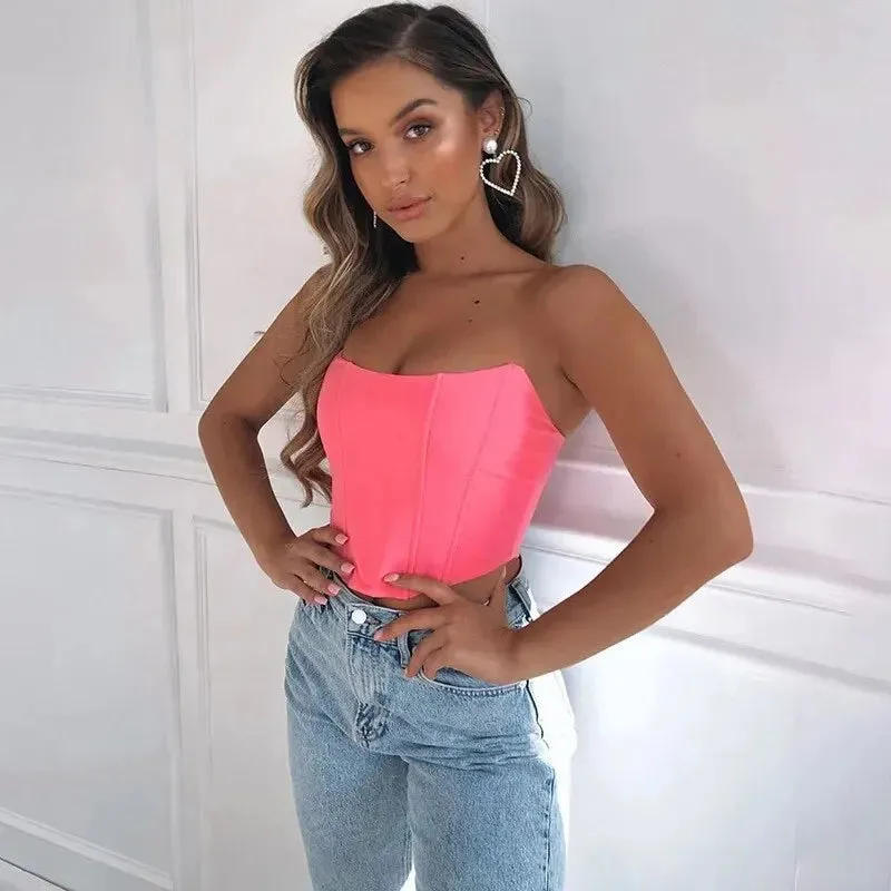 Lady Glams 2024 Sleeveless Vest Off Shoulder Velvet Fashion Sexy Corset Crop Tops Vest Female Underwear Backless