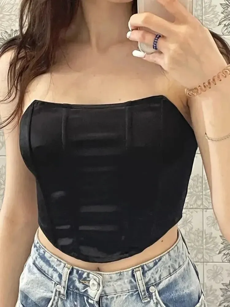 Lady Glams 2024 Sleeveless Vest Off Shoulder Velvet Fashion Sexy Corset Crop Tops Vest Female Underwear Backless