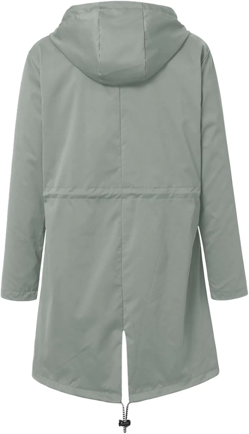 Lady Single Breasted Classic Long Trench Coat with Hooded Slim Casual Waterproof Outfits Waist Women's Anoraks 2023