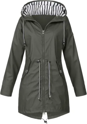 Lady Single Breasted Classic Long Trench Coat with Hooded Slim Casual Waterproof Outfits Waist Women's Anoraks 2023