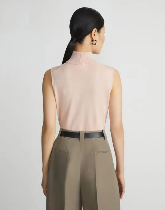 Lafayette 148 Matte Crepe Sleeveless Turtleneck in Buff Pink