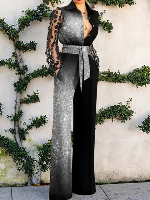 Lapel Lace-Up Vintage High Jumpsuit