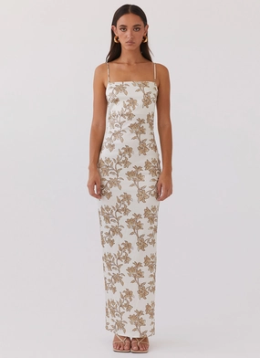 Lara Satin Maxi Dress - Hazel Bloom Lara Satin Maxi Dress - Hazel Bloom