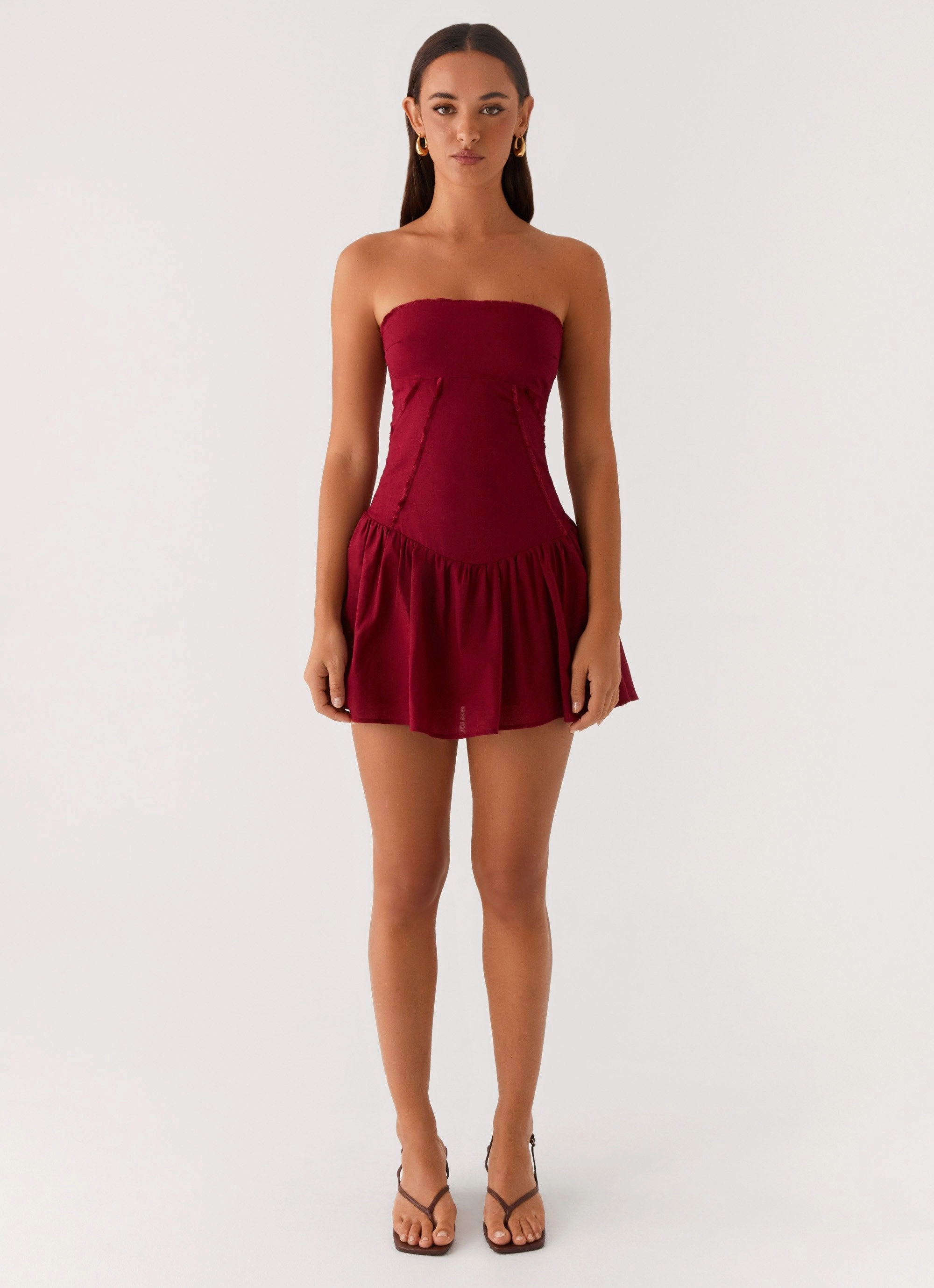 Larnie Linen Mini Dress - Deep Red