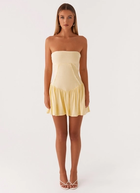 Larnie Linen Mini Dress - Lemon Larnie Linen Mini Dress - Lemon