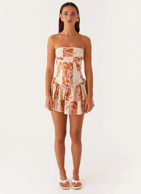 Larnie Linen Mini Dress - Orange Blue Floral Larnie Linen Mini Dress - Orange Blue Floral