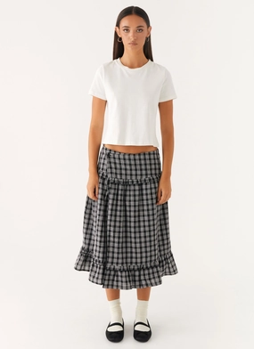 Laura Midi Skirt - White Black Check Laura Midi Skirt - White Black Check