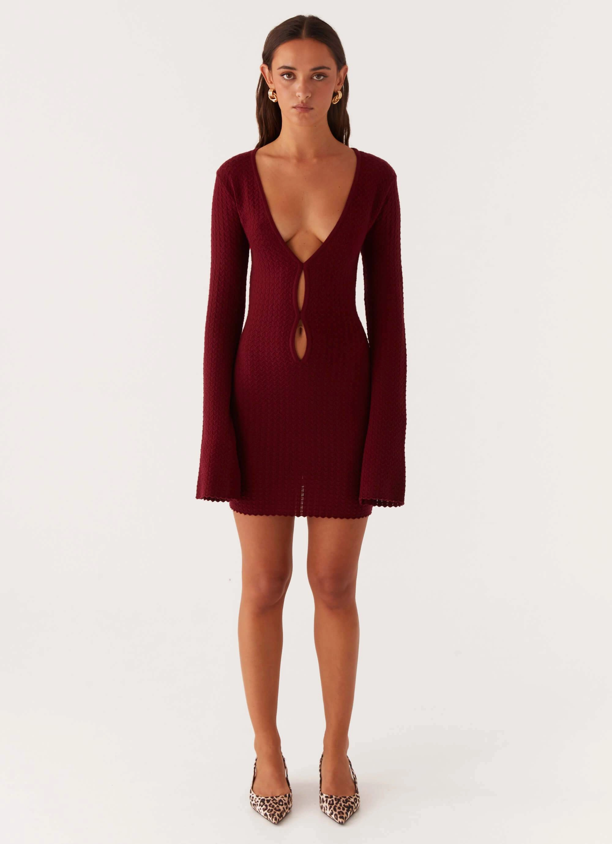 Lavelle Knit Mini Dress - Maroon