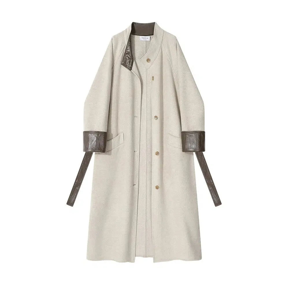 Leather Accents Wool Coats