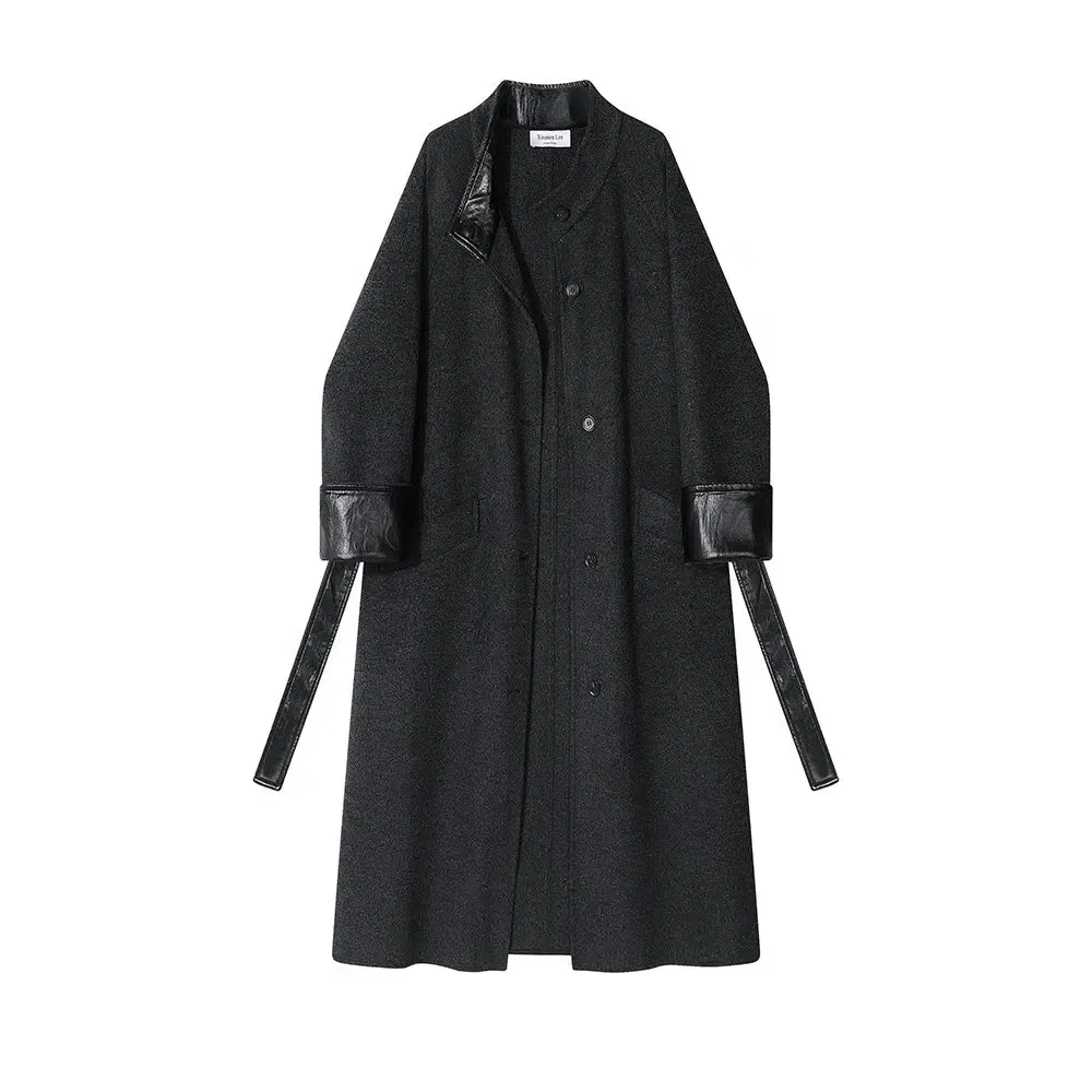 Leather Accents Wool Coats