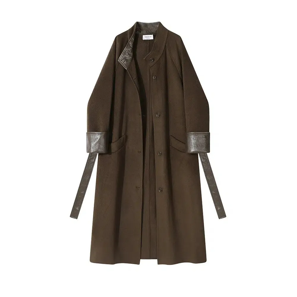 Leather Accents Wool Coats